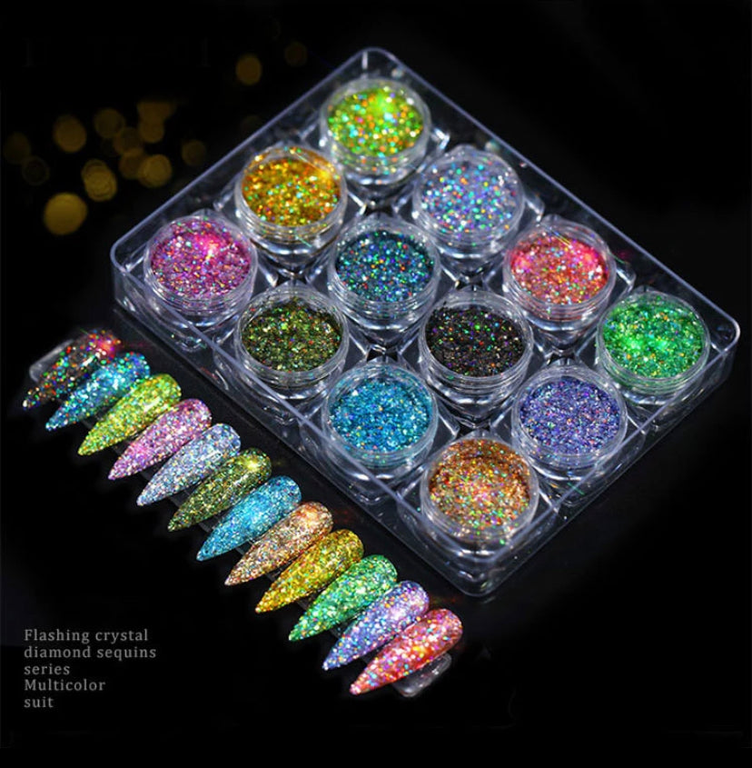 12/piece Set Holographic Glitter Flakes