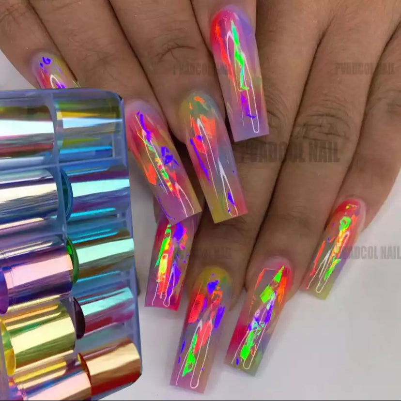 Fluorescent Candy Nail Foils Colorful Transfer Paper Neon Stickers Flower / Angel /Animal Print Nails Wraps Nail Art Decorations