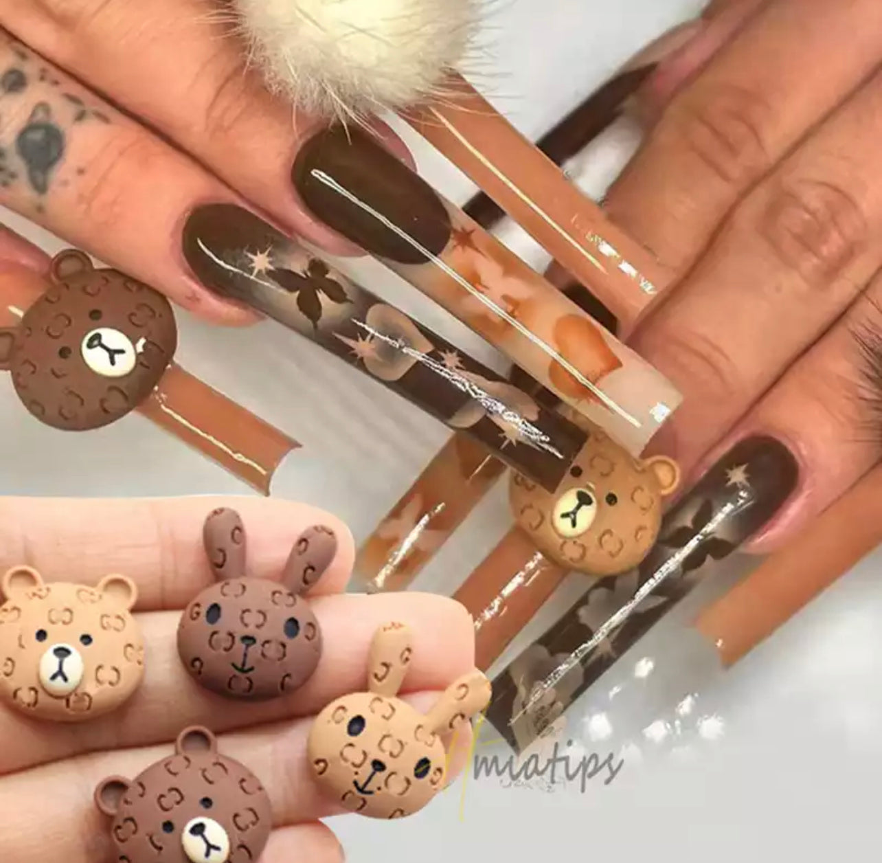 teddy bear nail charm nails｜TikTok Search